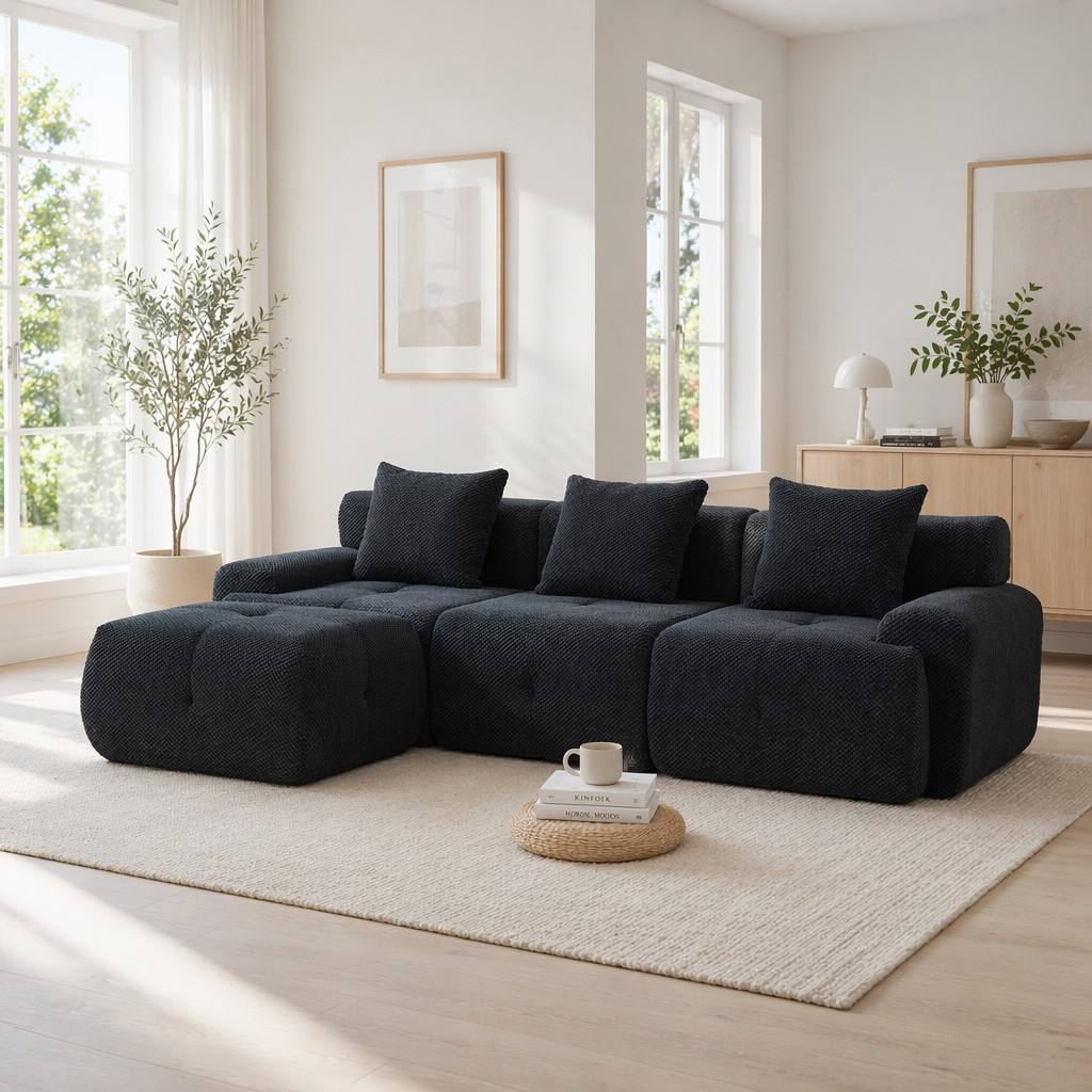 "Serene Cloud" 104.3" Modular Sectional Sofa - 4-Piece L-Shaped Tufted Set in Charcoal