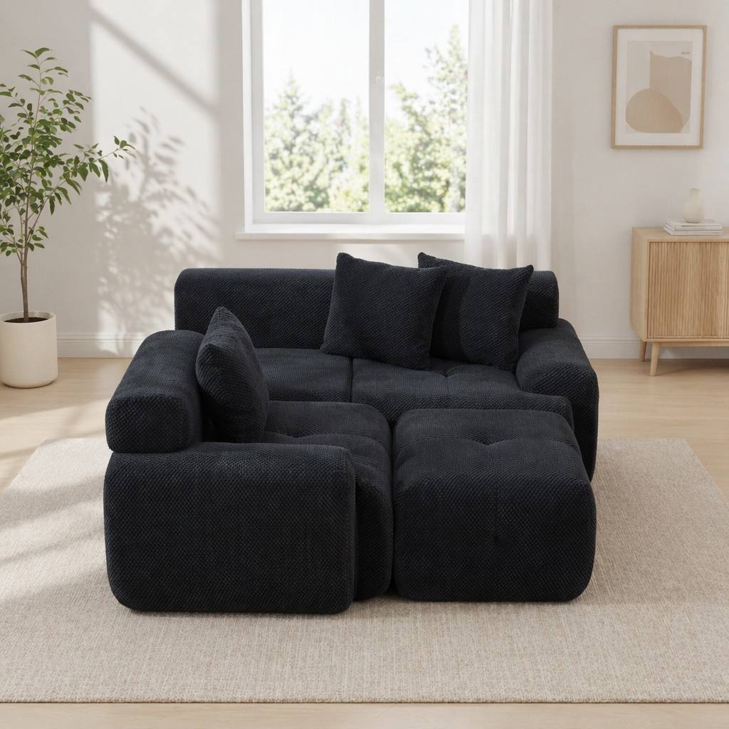 "Serene Cloud" 104.3" Modular Sectional Sofa - 4-Piece L-Shaped Tufted Set in Charcoal
