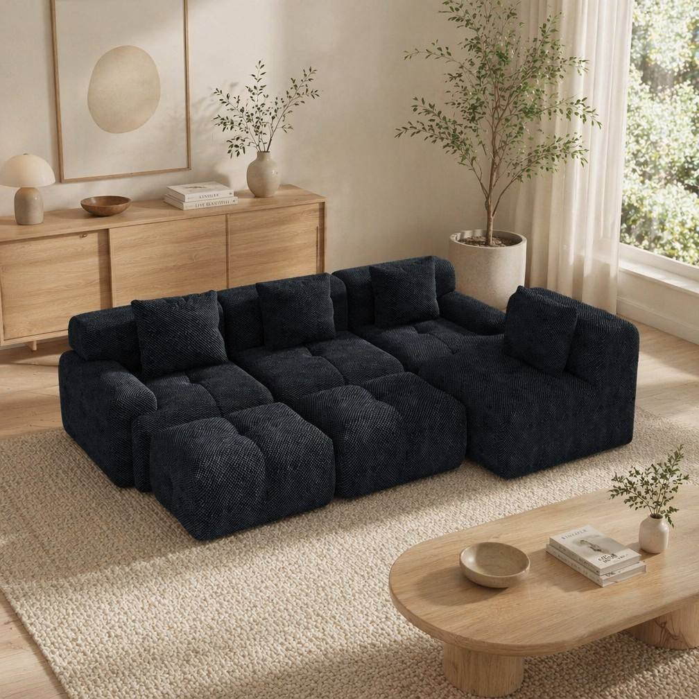 "Serene Cloud" 135.4" Modular Sectional Sofa - 6-Piece U-Shaped Tufted Set in Charcoal