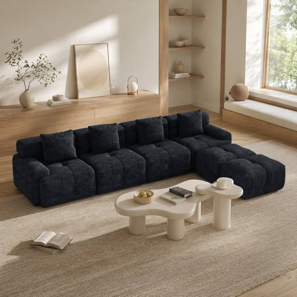 "Serene Cloud" 135.4" Modular Sectional Sofa - 6-Piece U-Shaped Tufted Set in Charcoal