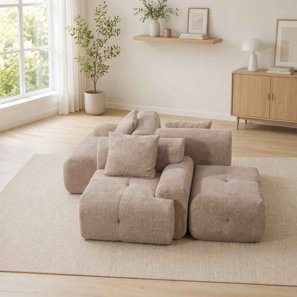 "Serene Cloud" 104.3" Modular Sectional Sofa - 4-Piece L-Shaped Tufted Set in Taupe