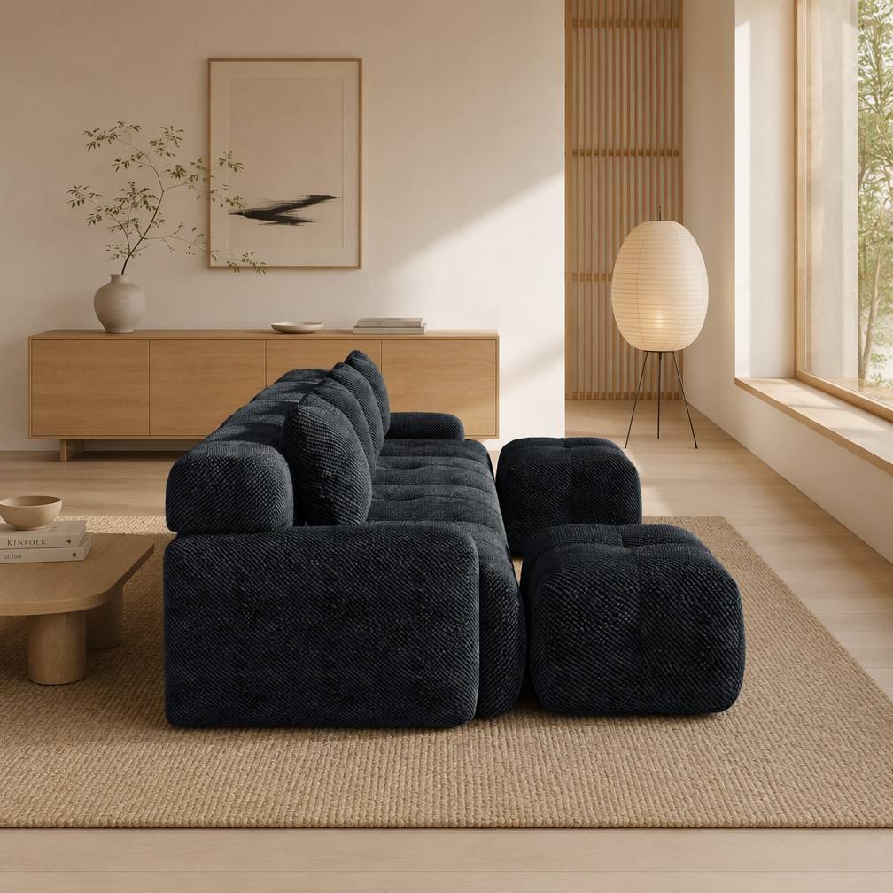 "Serene Cloud" 135.4" Modular Sectional Sofa - 6-Piece U-Shaped Tufted Set in Charcoal