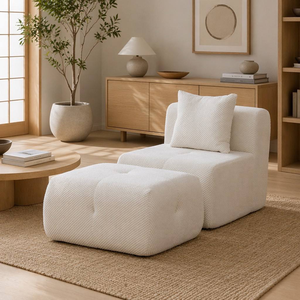 "Serene Cloud" 135.4" Modular Sectional Sofa - 6-Piece U-Shaped Tufted Set in Ivory