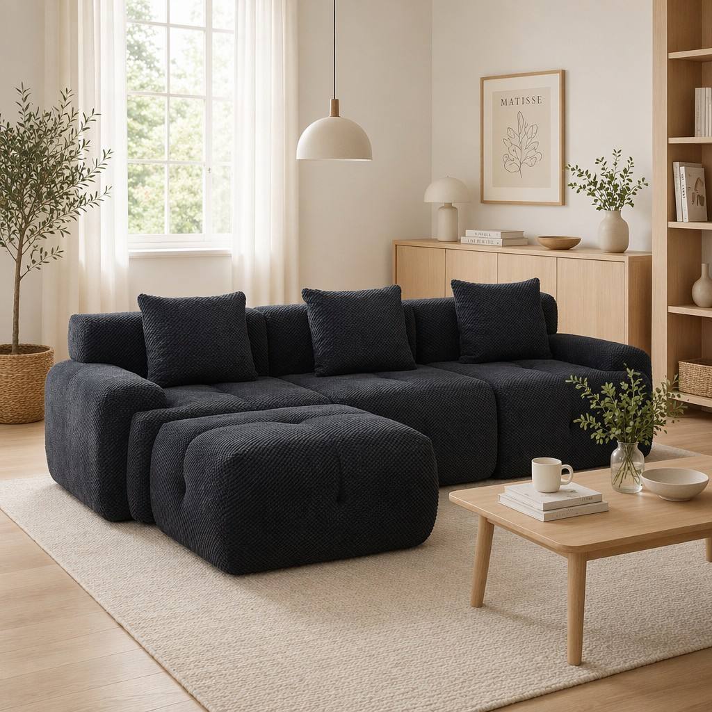 "Serene Cloud" 104.3" Modular Sectional Sofa - 4-Piece L-Shaped Tufted Set in Charcoal
