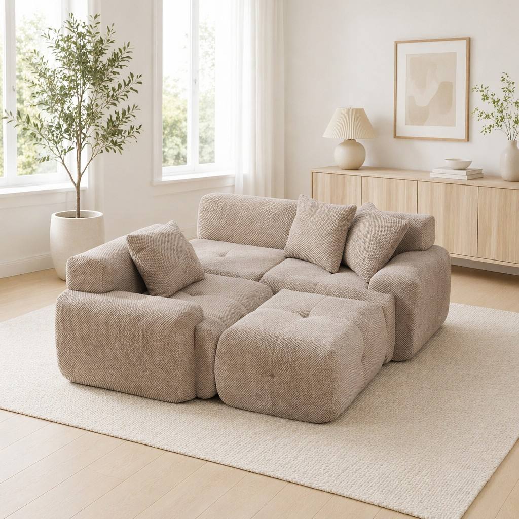 "Serene Cloud" 104.3" Modular Sectional Sofa - 4-Piece L-Shaped Tufted Set in Taupe
