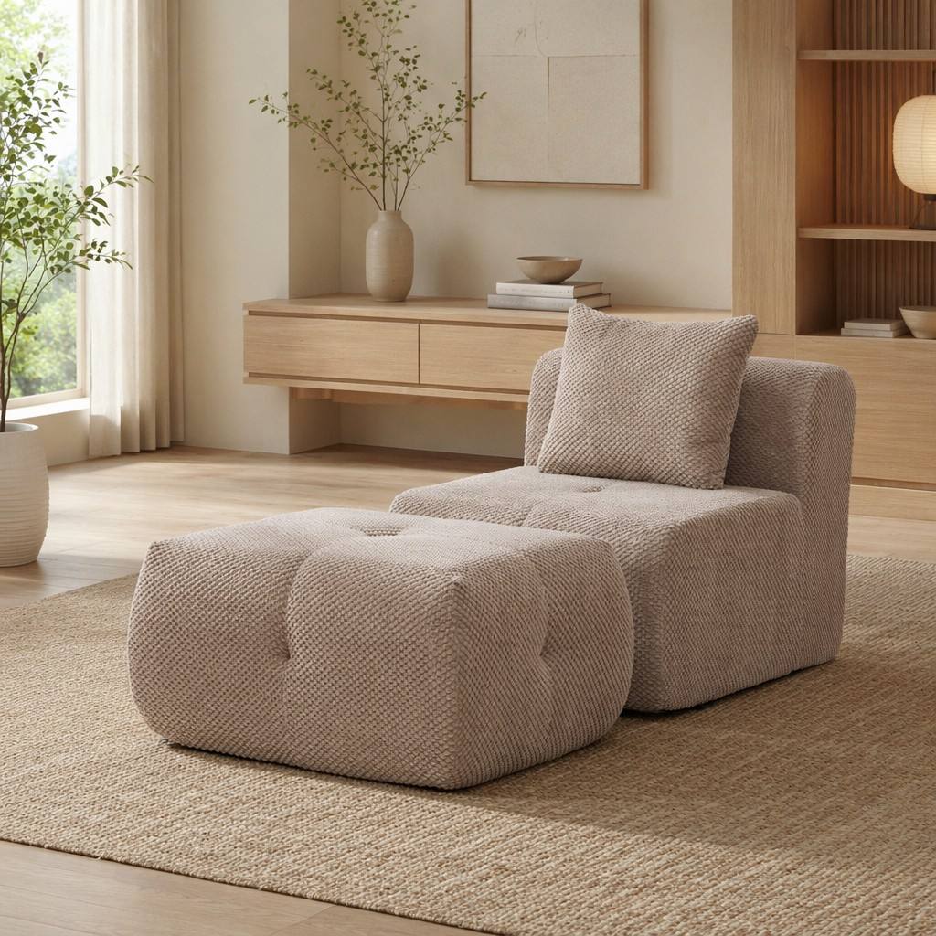 "Serene Cloud" 135.4" Modular Sectional Sofa - 6-Piece U-Shaped Tufted Set in Taupe