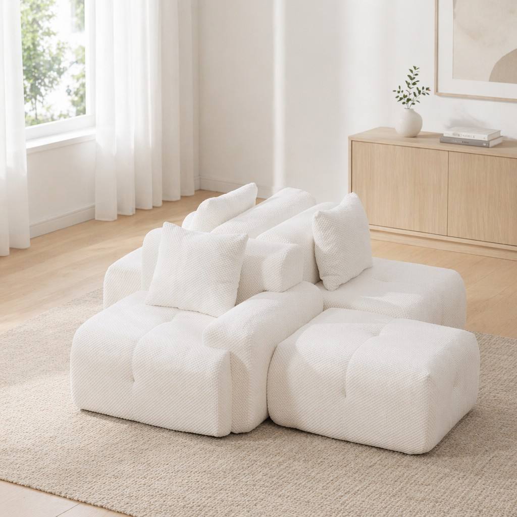 "Serene Cloud" 104.3" Modular Sectional Sofa - 4-Piece L-Shaped Tufted Set in Ivory