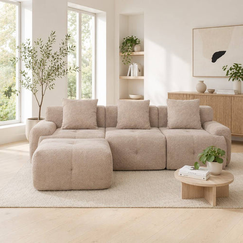 "Serene Cloud" 104.3" Modular Sectional Sofa - 4-Piece L-Shaped Tufted Set in Taupe