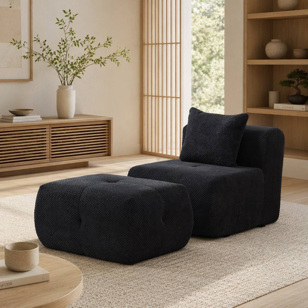 "Serene Cloud" 135.4" Modular Sectional Sofa - 6-Piece U-Shaped Tufted Set in Charcoal