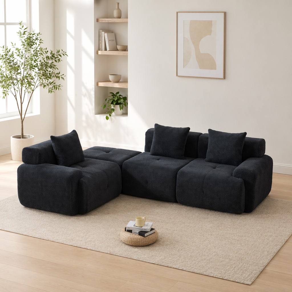 "Serene Cloud" 104.3" Modular Sectional Sofa - 4-Piece L-Shaped Tufted Set in Charcoal