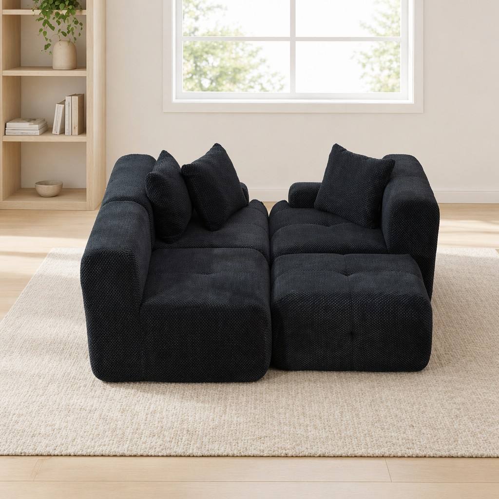 "Serene Cloud" 104.3" Modular Sectional Sofa - 4-Piece L-Shaped Tufted Set in Charcoal
