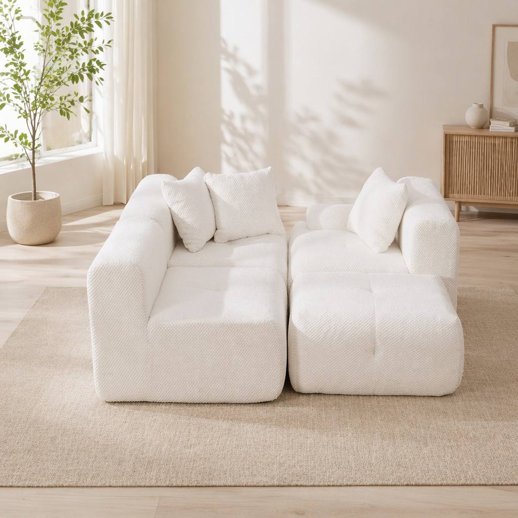"Serene Cloud" 104.3" Modular Sectional Sofa - 4-Piece L-Shaped Tufted Set in Ivory