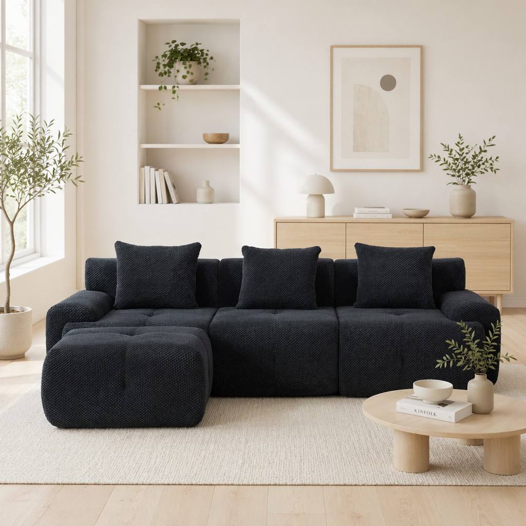 "Serene Cloud" 104.3" Modular Sectional Sofa - 4-Piece L-Shaped Tufted Set in Charcoal