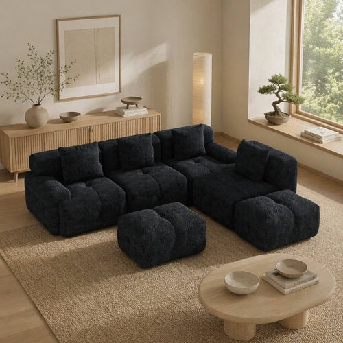 "Serene Cloud" 135.4" Modular Sectional Sofa - 6-Piece U-Shaped Tufted Set in Charcoal