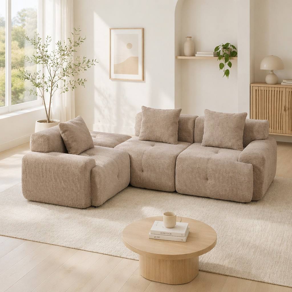 "Serene Cloud" 104.3" Modular Sectional Sofa - 4-Piece L-Shaped Tufted Set in Taupe