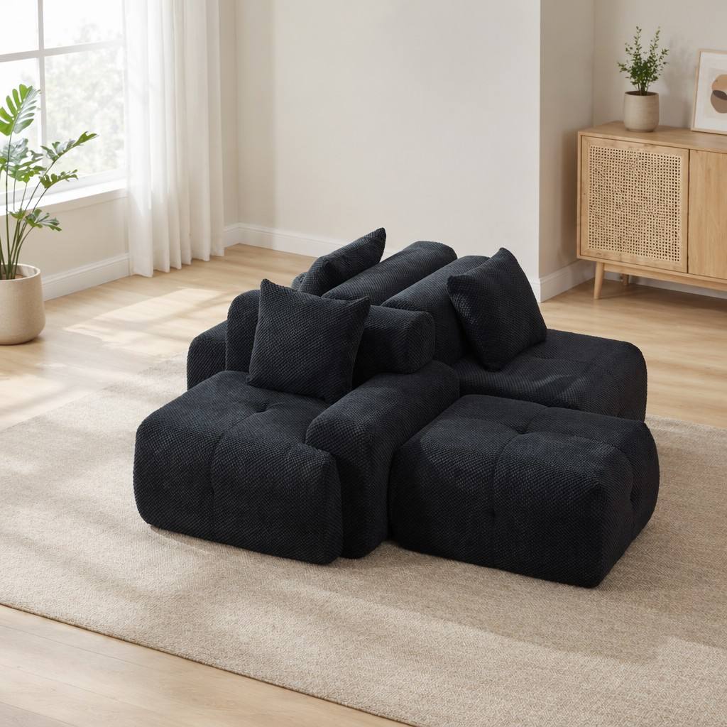 "Serene Cloud" 104.3" Modular Sectional Sofa - 4-Piece L-Shaped Tufted Set in Charcoal