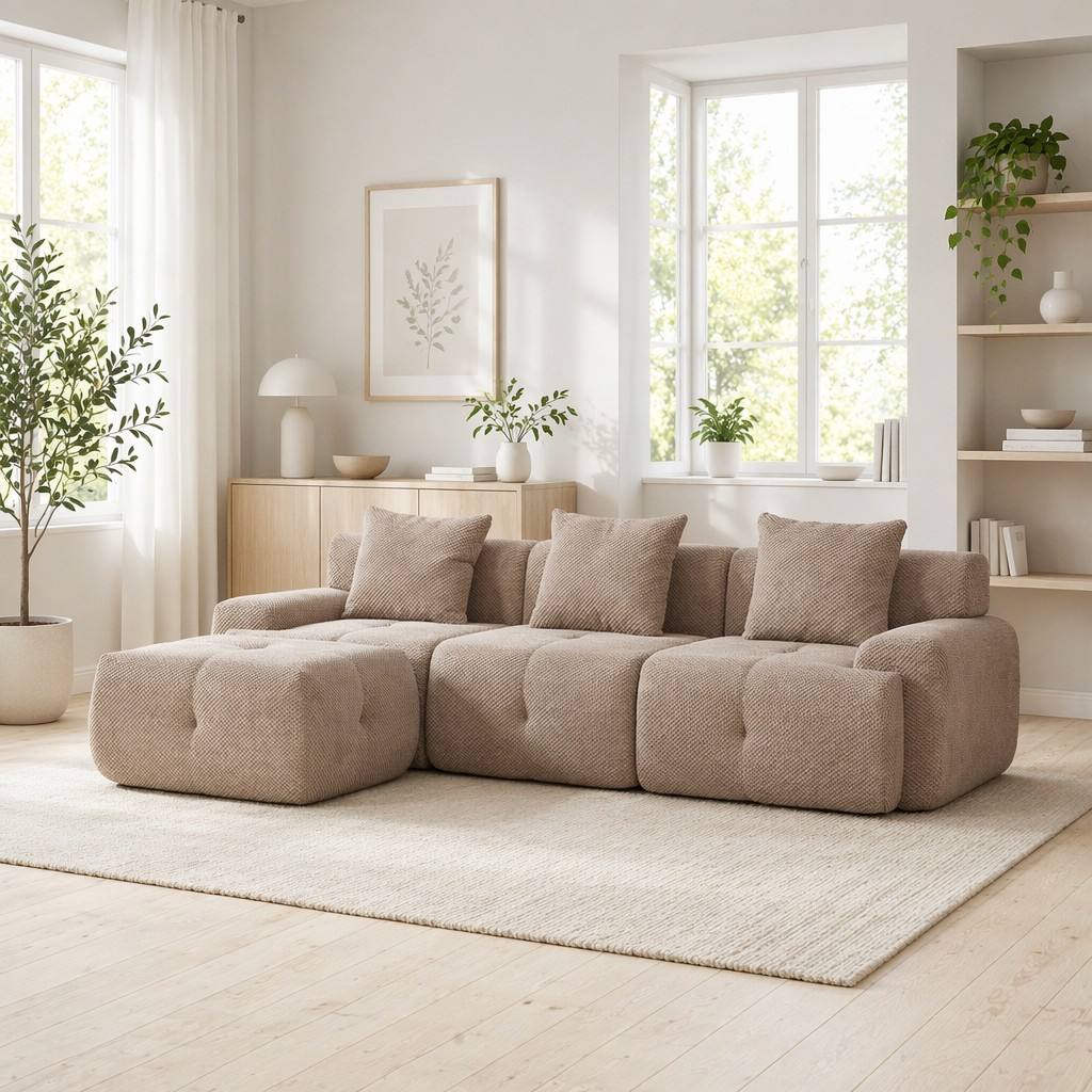 "Serene Cloud" 104.3" Modular Sectional Sofa - 4-Piece L-Shaped Tufted Set in Taupe