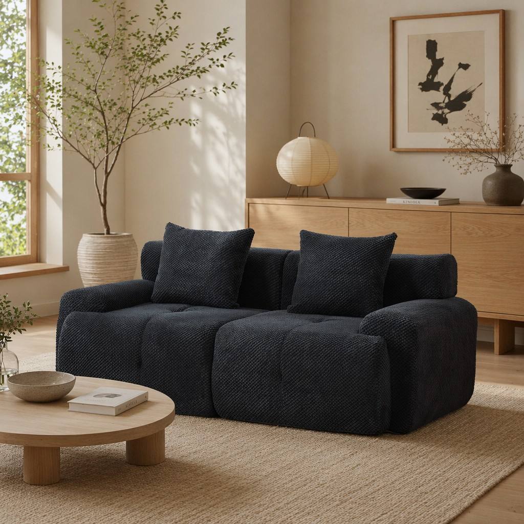 "Serene Cloud" 135.4" Modular Sectional Sofa - 6-Piece U-Shaped Tufted Set in Charcoal