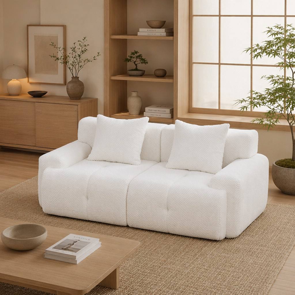 "Serene Cloud" 135.4" Modular Sectional Sofa - 6-Piece U-Shaped Tufted Set in Ivory