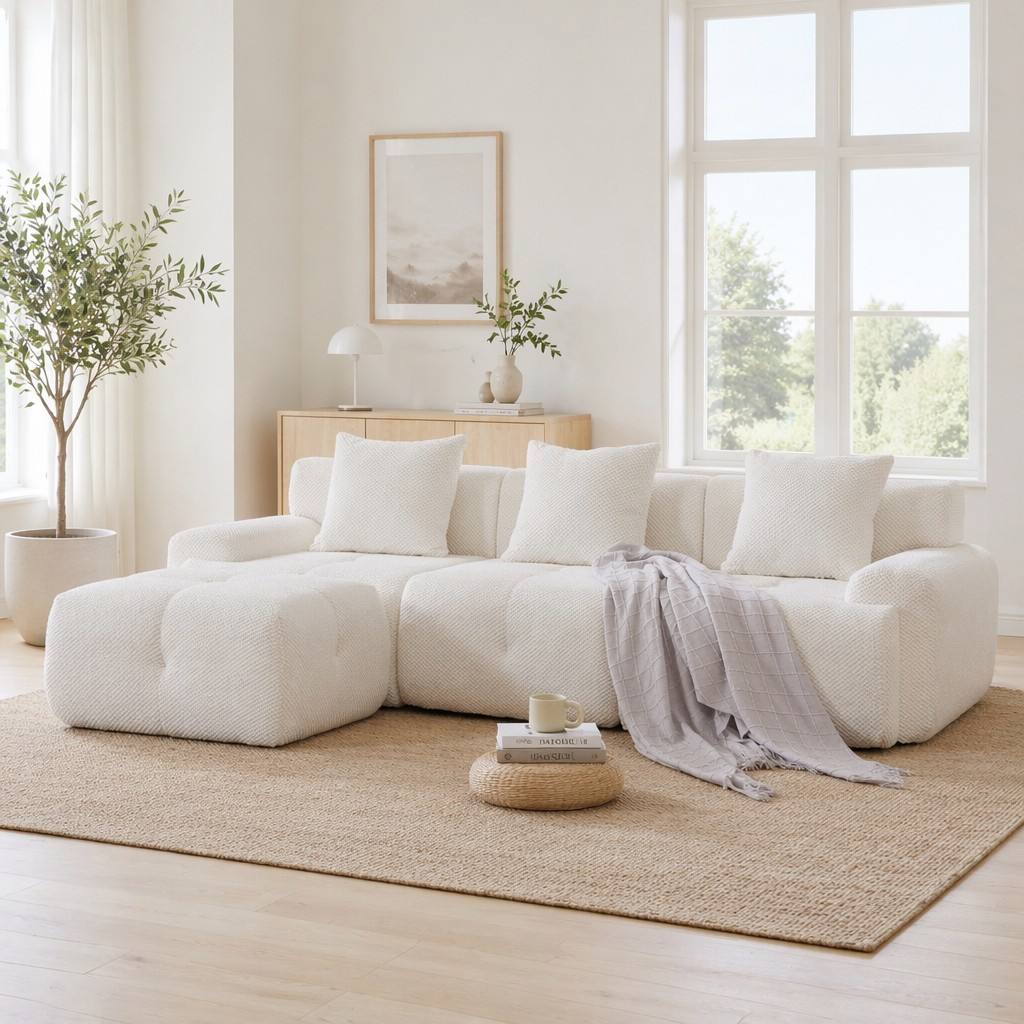 "Serene Cloud" 104.3" Modular Sectional Sofa - 4-Piece L-Shaped Tufted Set in Ivory