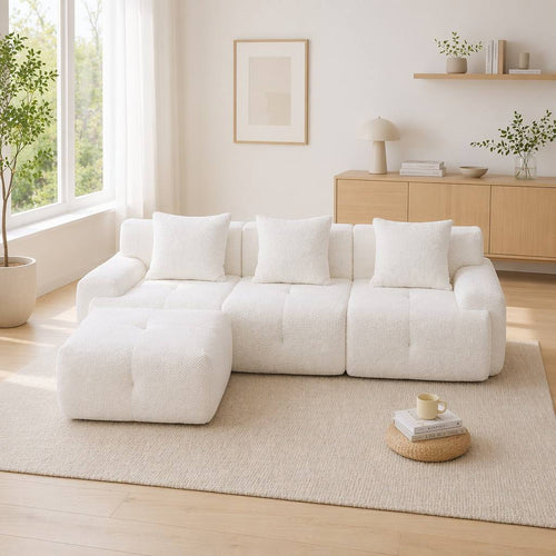 "Serene Cloud" 104.3" Modular Sectional Sofa - 4-Piece L-Shaped Tufted Set in Ivory