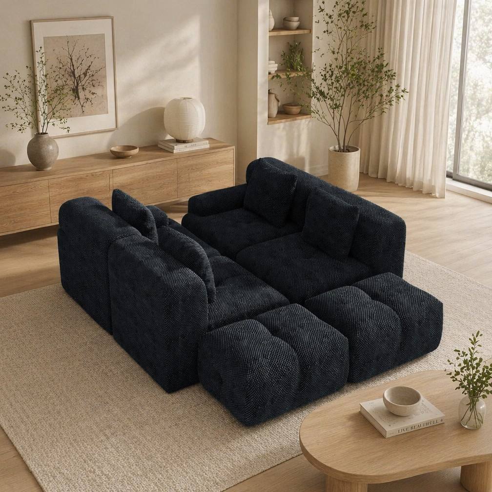 "Serene Cloud" 135.4" Modular Sectional Sofa - 6-Piece U-Shaped Tufted Set in Charcoal