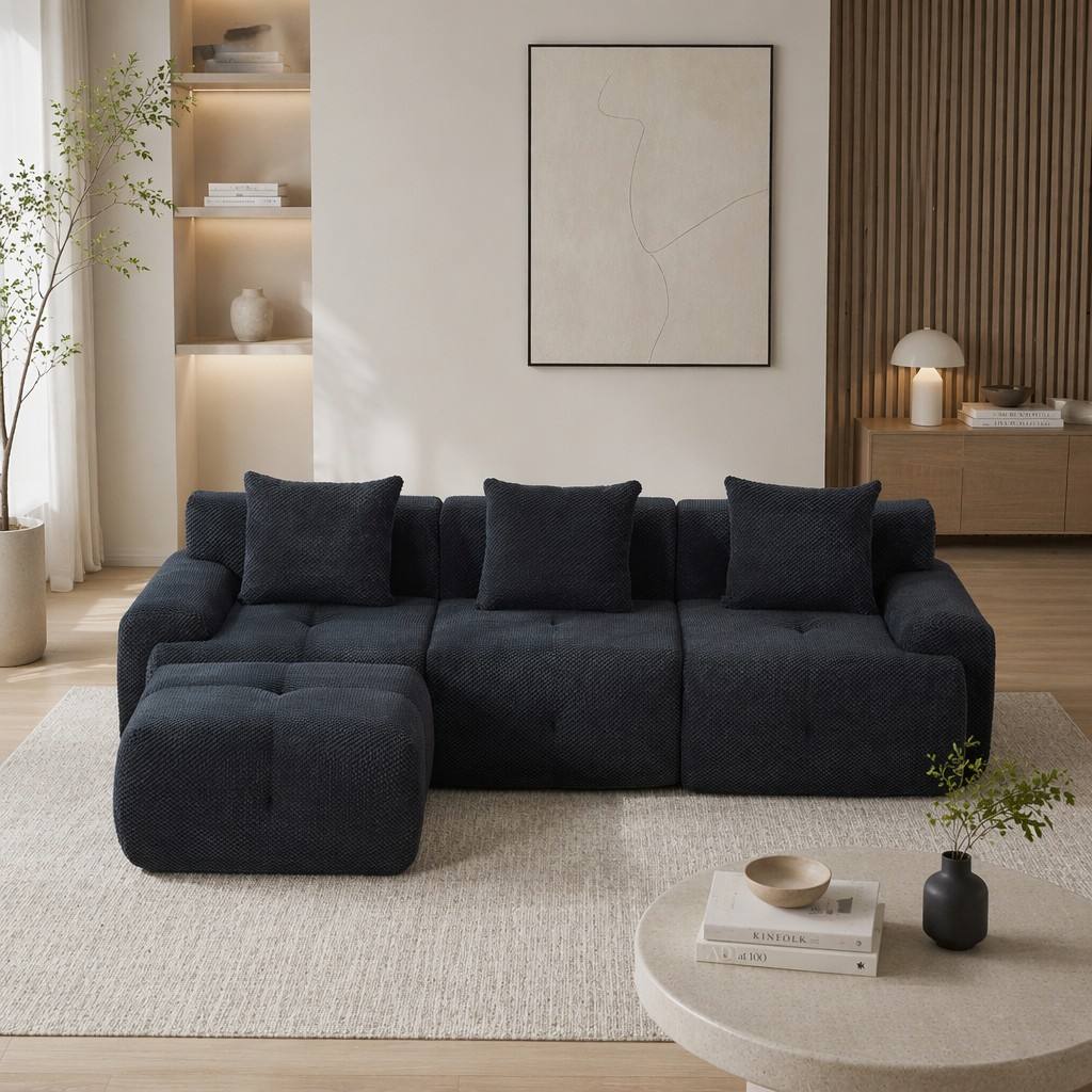 "Serene Cloud" 104.3" Modular Sectional Sofa - 4-Piece L-Shaped Tufted Set in Charcoal