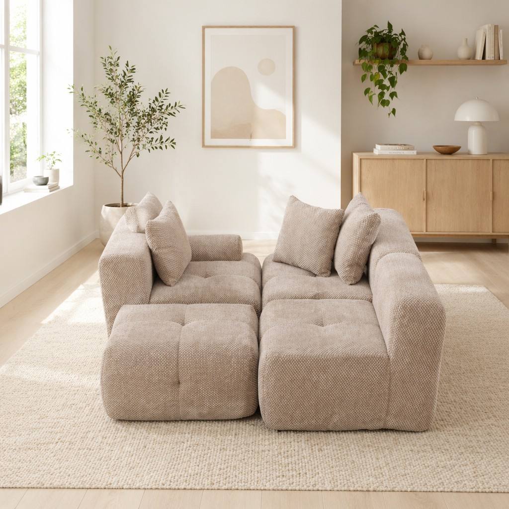 "Serene Cloud" 104.3" Modular Sectional Sofa - 4-Piece L-Shaped Tufted Set in Taupe