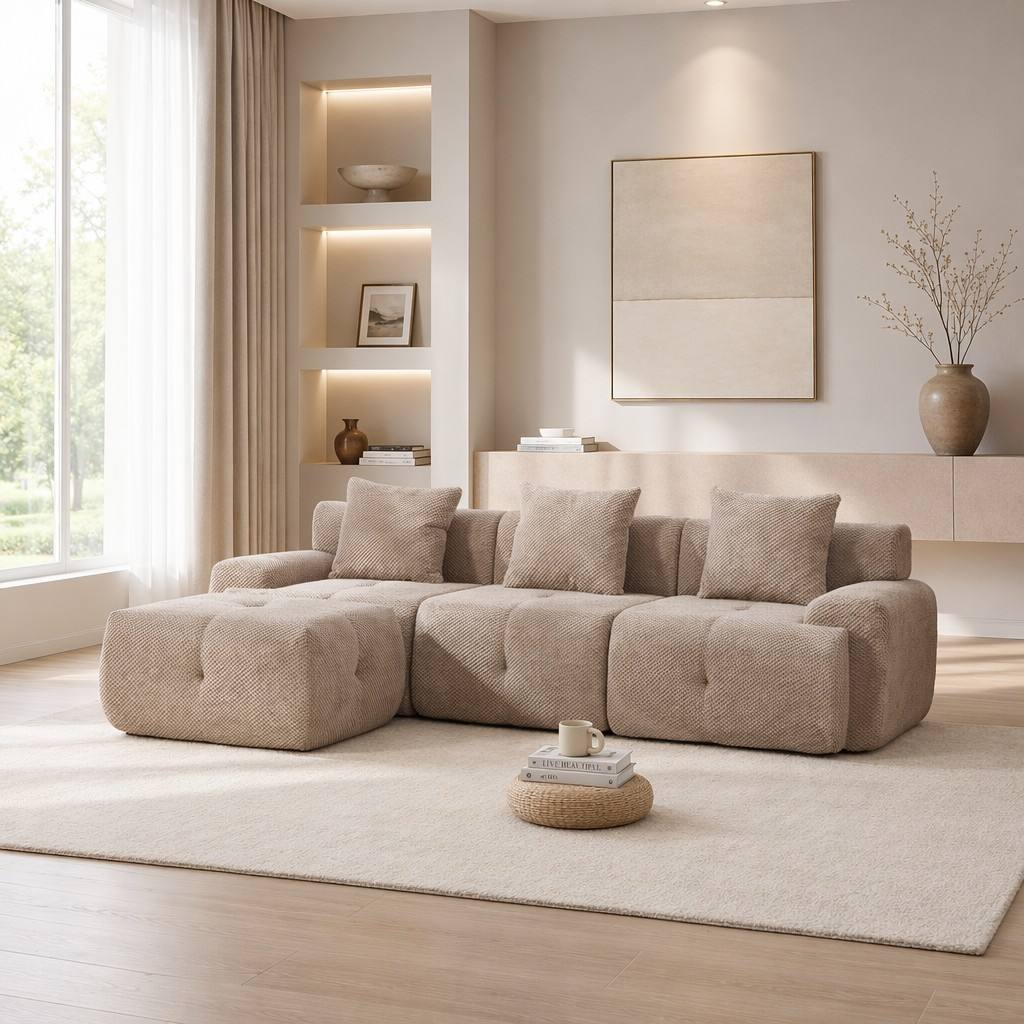 "Serene Cloud" 104.3" Modular Sectional Sofa - 4-Piece L-Shaped Tufted Set in Taupe