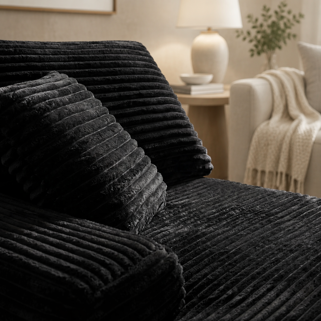 CloudLuxe Plush Corduroy Floor Chaise Lounge - Sleeper Daybed & Accent Chair - Onyx Black