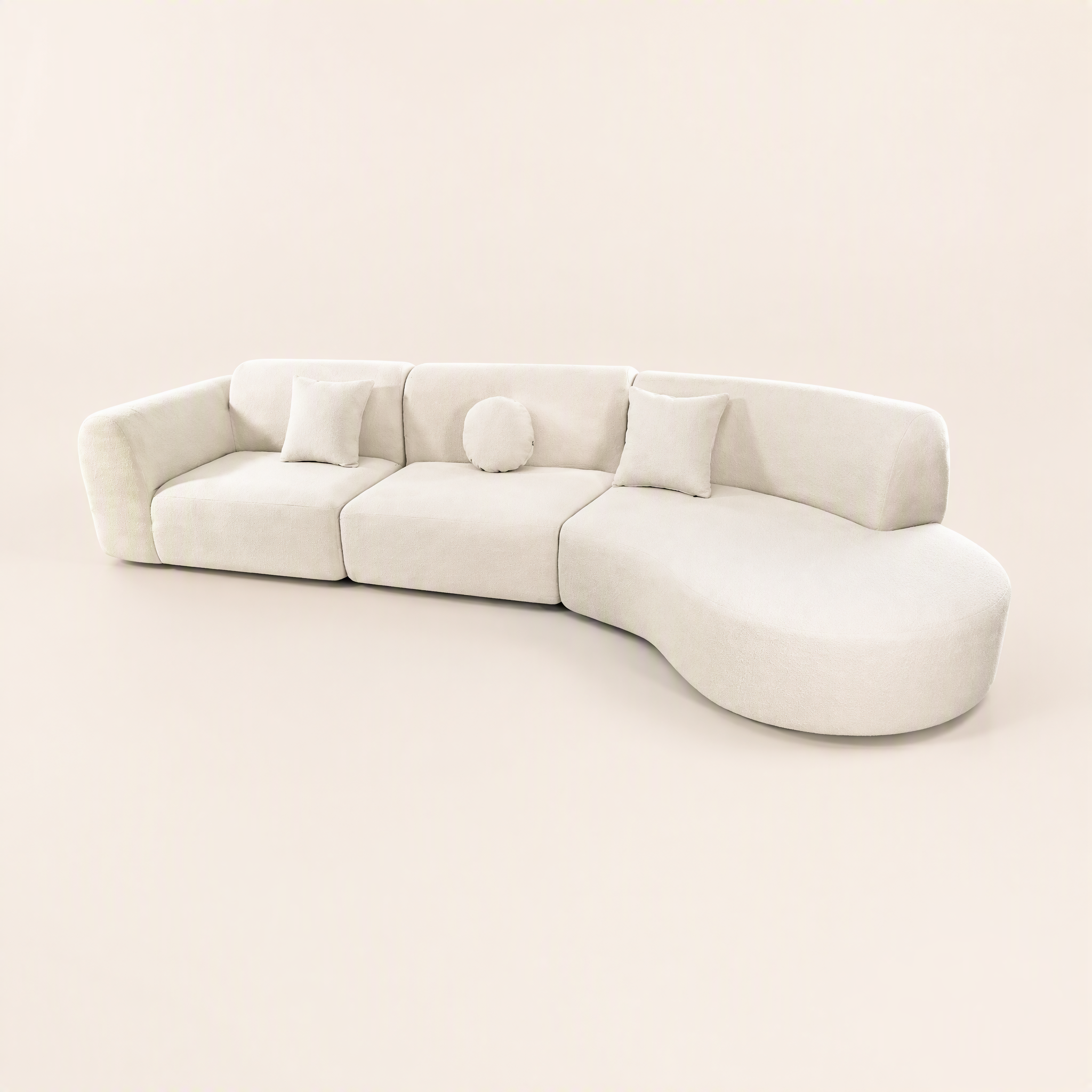 'Ethereal Curve' 140' Modern Curved Sectional Sofa - 3-Piece Frameless Set with Chaise Lounge in Beige