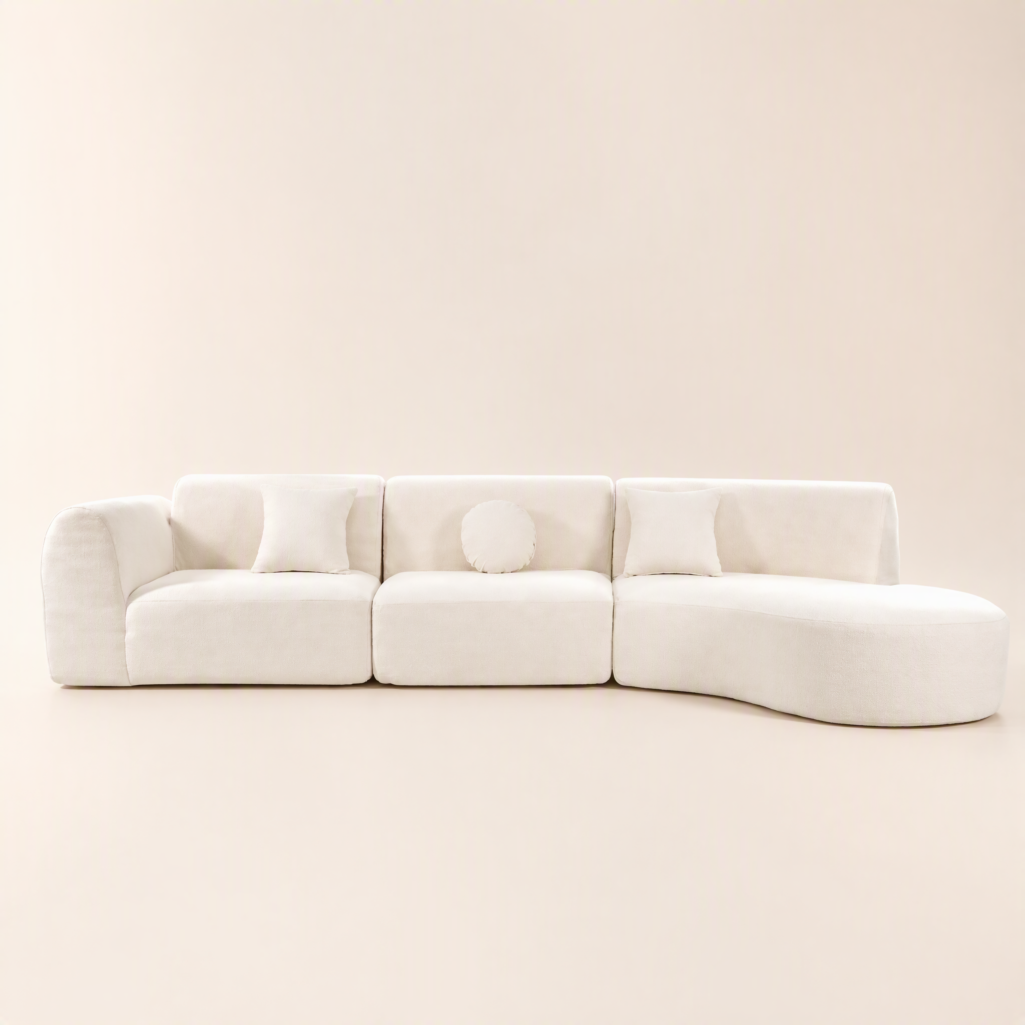 'Ethereal Curve' 140' Modern Curved Sectional Sofa - 3-Piece Frameless Set with Chaise Lounge in Beige