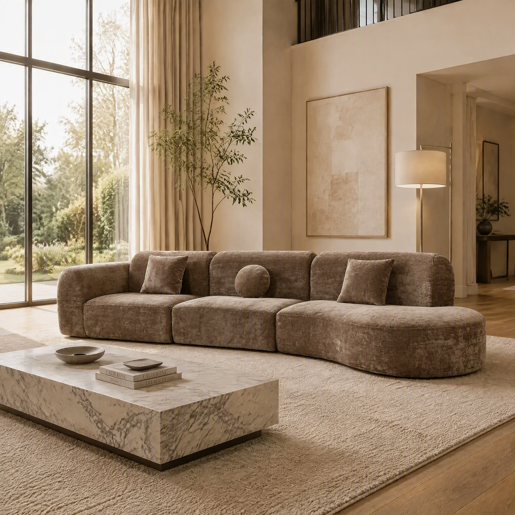 'Ethereal Curve' 140' Modern Curved Sectional Sofa - 3-Piece Frameless Sponge Set in Brown