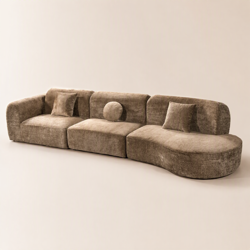 'Ethereal Curve' 140' Modern Curved Sectional Sofa - 3-Piece Frameless Sponge Set in Brown