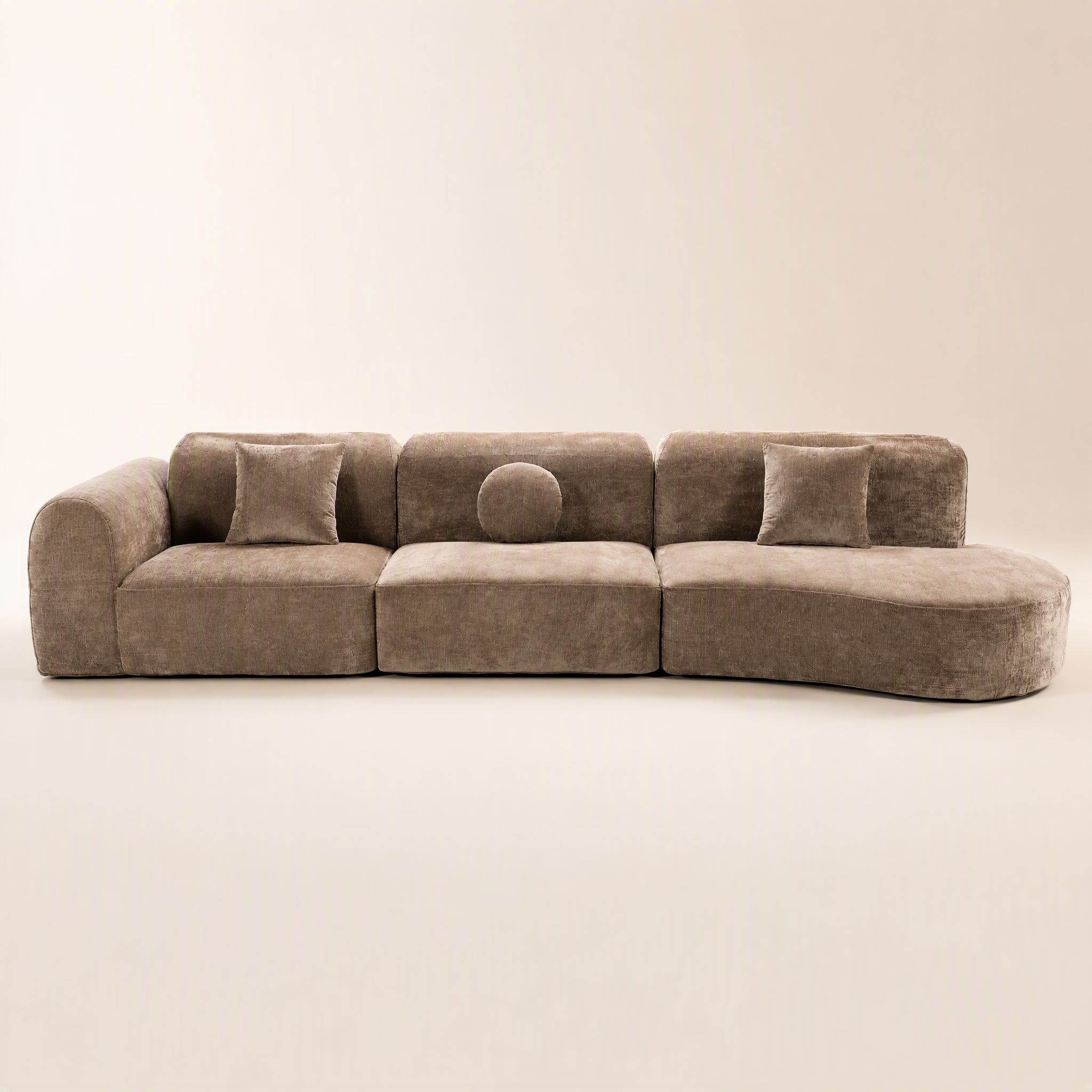 'Ethereal Curve' 140' Modern Curved Sectional Sofa - 3-Piece Frameless Sponge Set in Brown