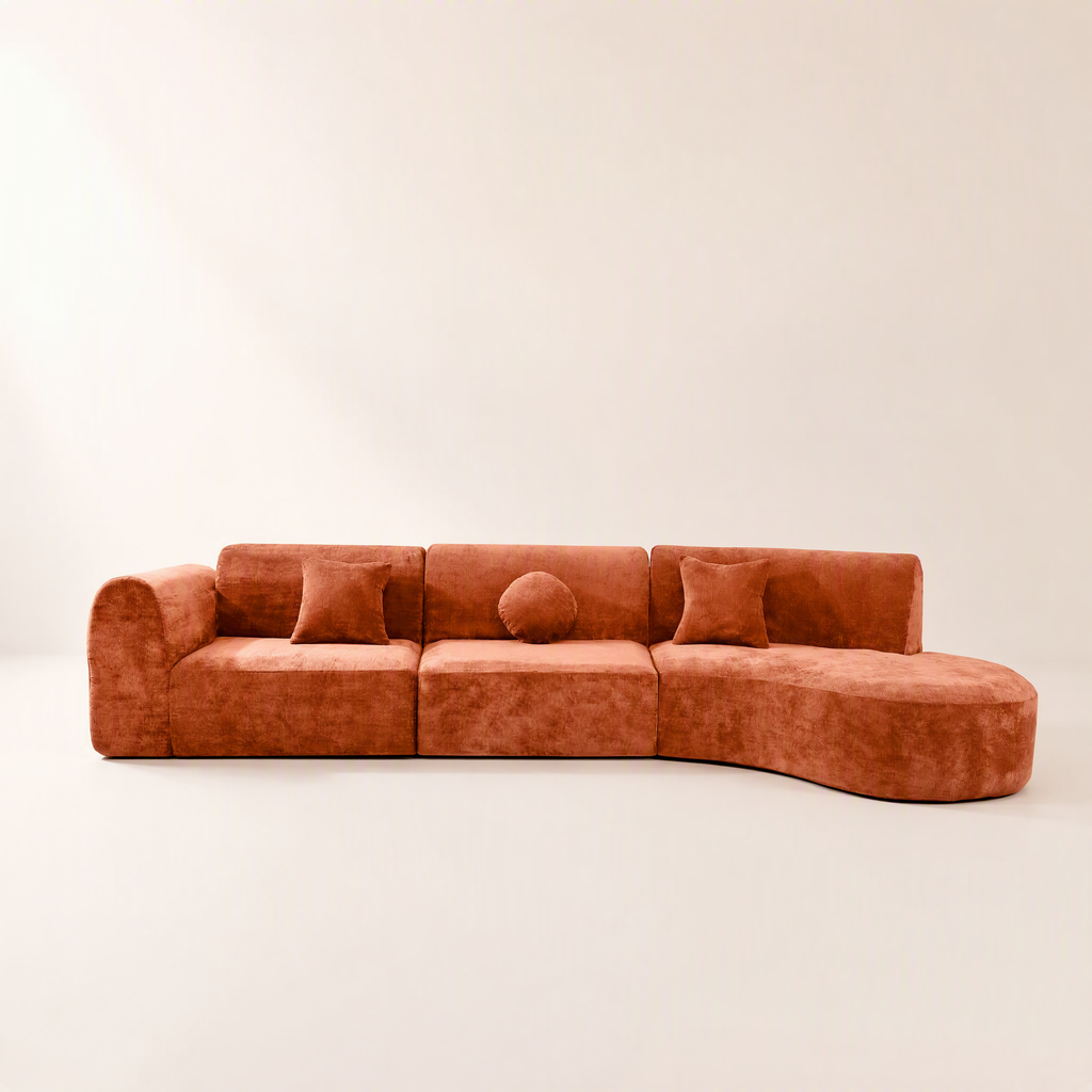 'Ethereal Curve' 140' Modern Curved Sectional Sofa - 3-Piece Frameless Sponge Set in Orange