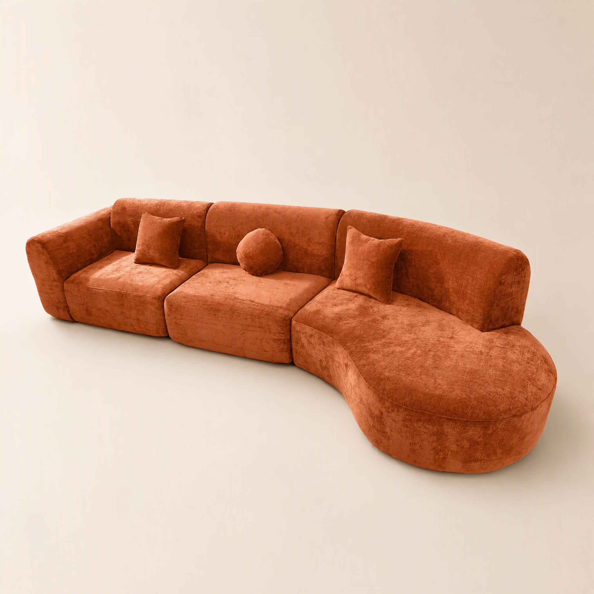 'Ethereal Curve' 140' Modern Curved Sectional Sofa - 3-Piece Frameless Sponge Set in Orange