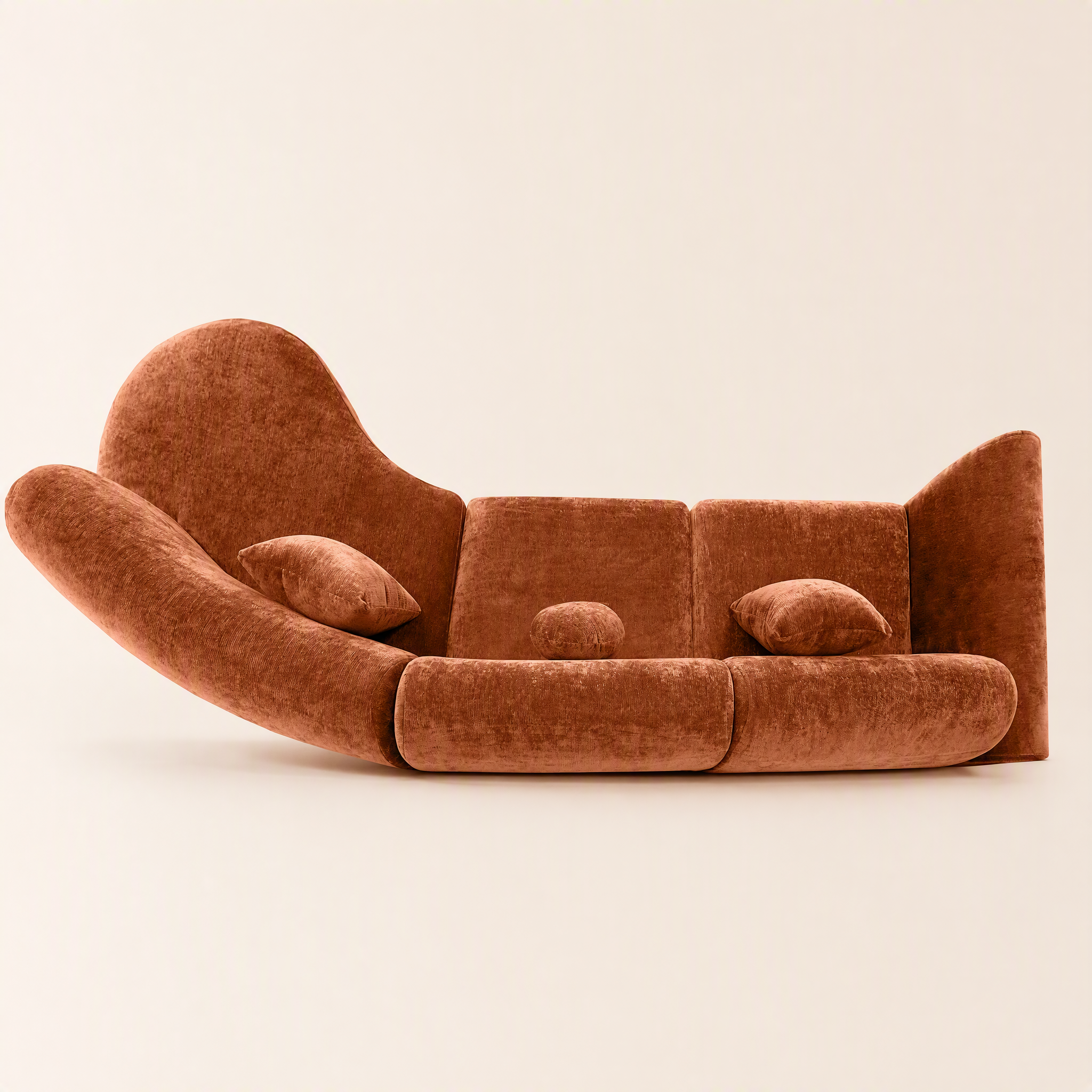 'Ethereal Curve' 140' Modern Curved Sectional Sofa - 3-Piece Frameless Sponge Set in Orange