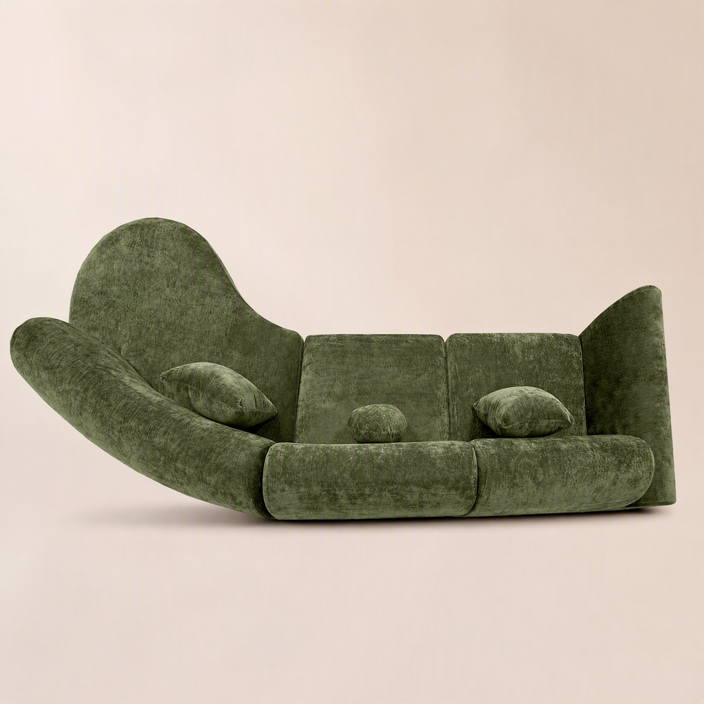 'Ethereal Curve' 140' Modern Curved Sectional Sofa - 3-Piece Frameless Set with Chaise Lounge in Olive Green